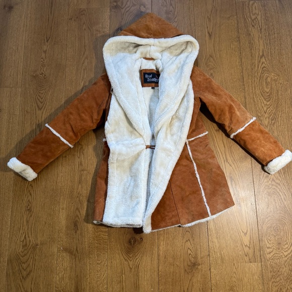 The Real Leather Company Shearling  Suede Woman Fur Coat Size L Brown penny lane - Picture 1 of 9